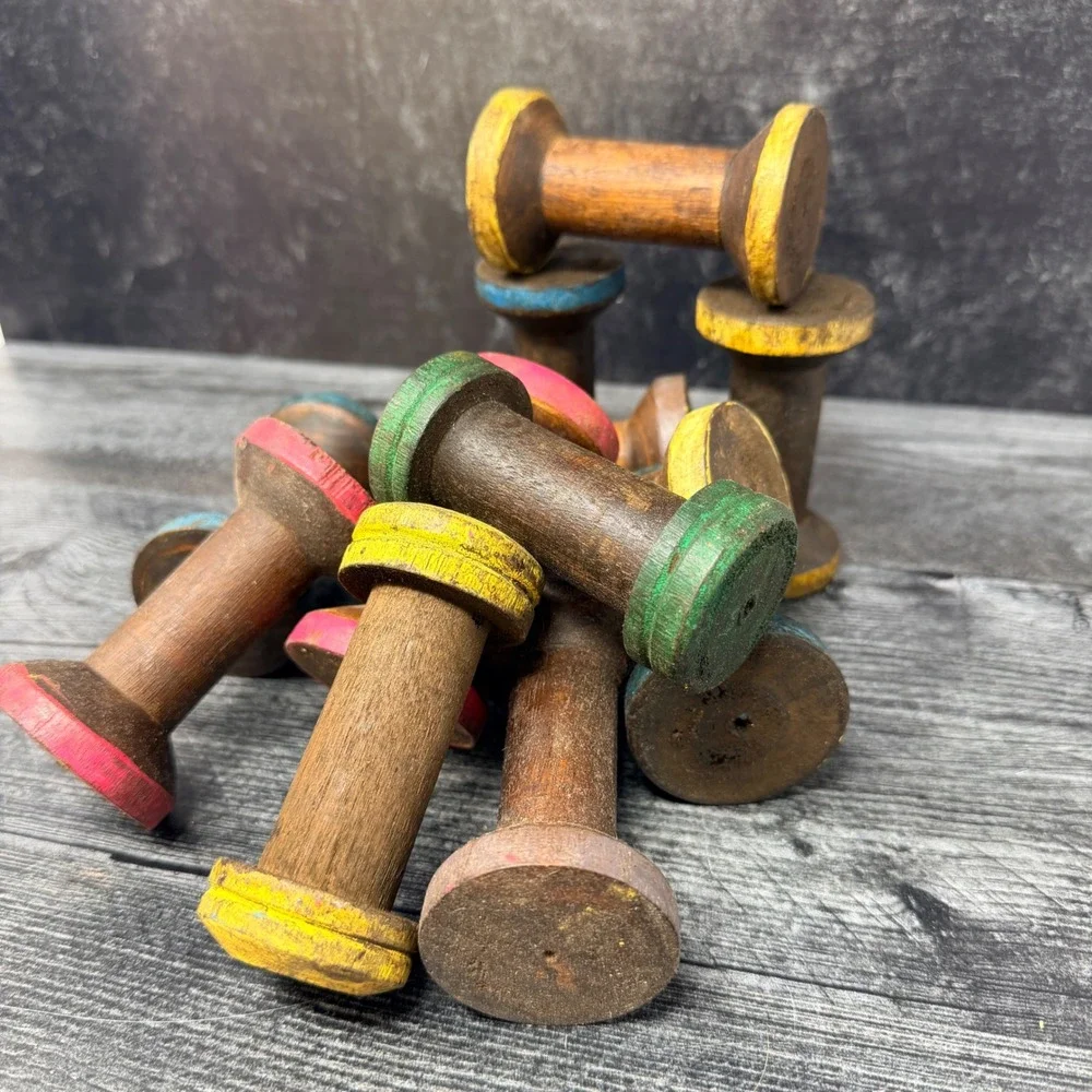 Vintage Small Wood Wooden Spool Rustic Textile Bobbin Decor Handmade 3.5
